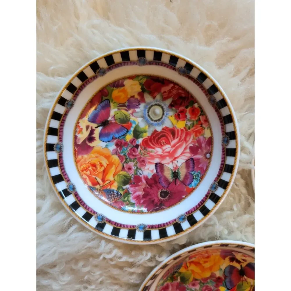 Lenox Melli Mello Eliza Stripe Floral Butterfly Porcelain Dipping Bowls Set of 3